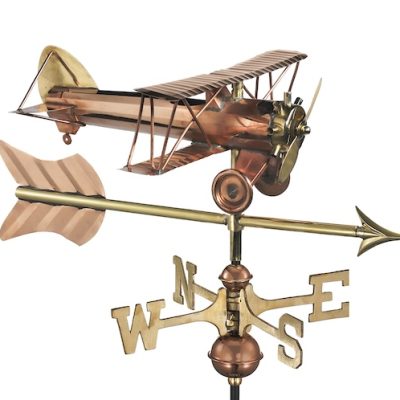 Biplane with Arrow Cottage Weathervane - Pure Copper w/Roof Mount