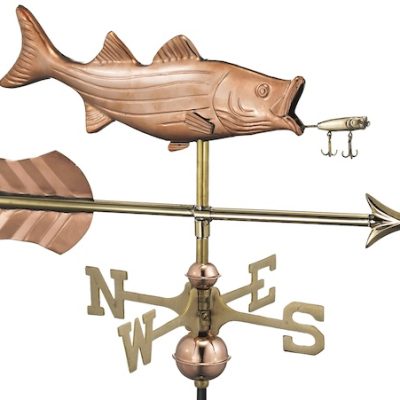 Bass with Arrow Cottage Weathervane - Pure Copper w/Roof Mount