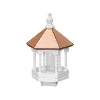 Small White Bird Feeder w/ Copper Roof & Spindles