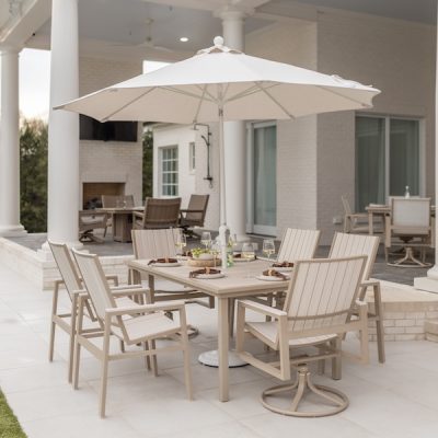 44" x 73" Vida Poly Aluminum Dining Table w/ Vida Chairs