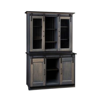 48" Barn Door Hutch With Glass Door Top